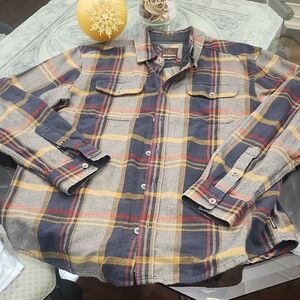Prana Multicolor Plaid Flanel Organic Cotton Oversized Large Button Down Shirt L
